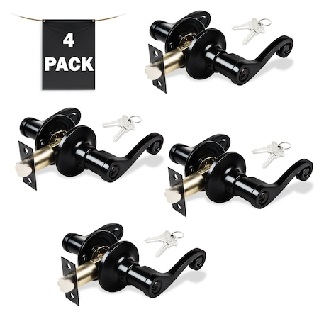 Premier Lock Decorative Entry Door Lever Lock Set Set of 4, Keyed Alike, Matte Black, 4PK LEV13X-4